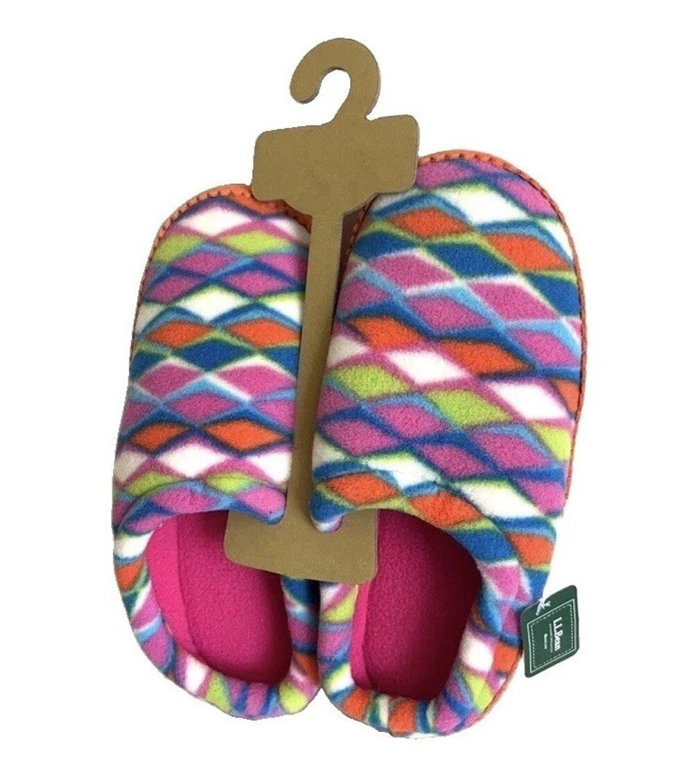 L.L. Bean Youth Girls sweater fleece Argyle design slippers kids Size 1/2 New